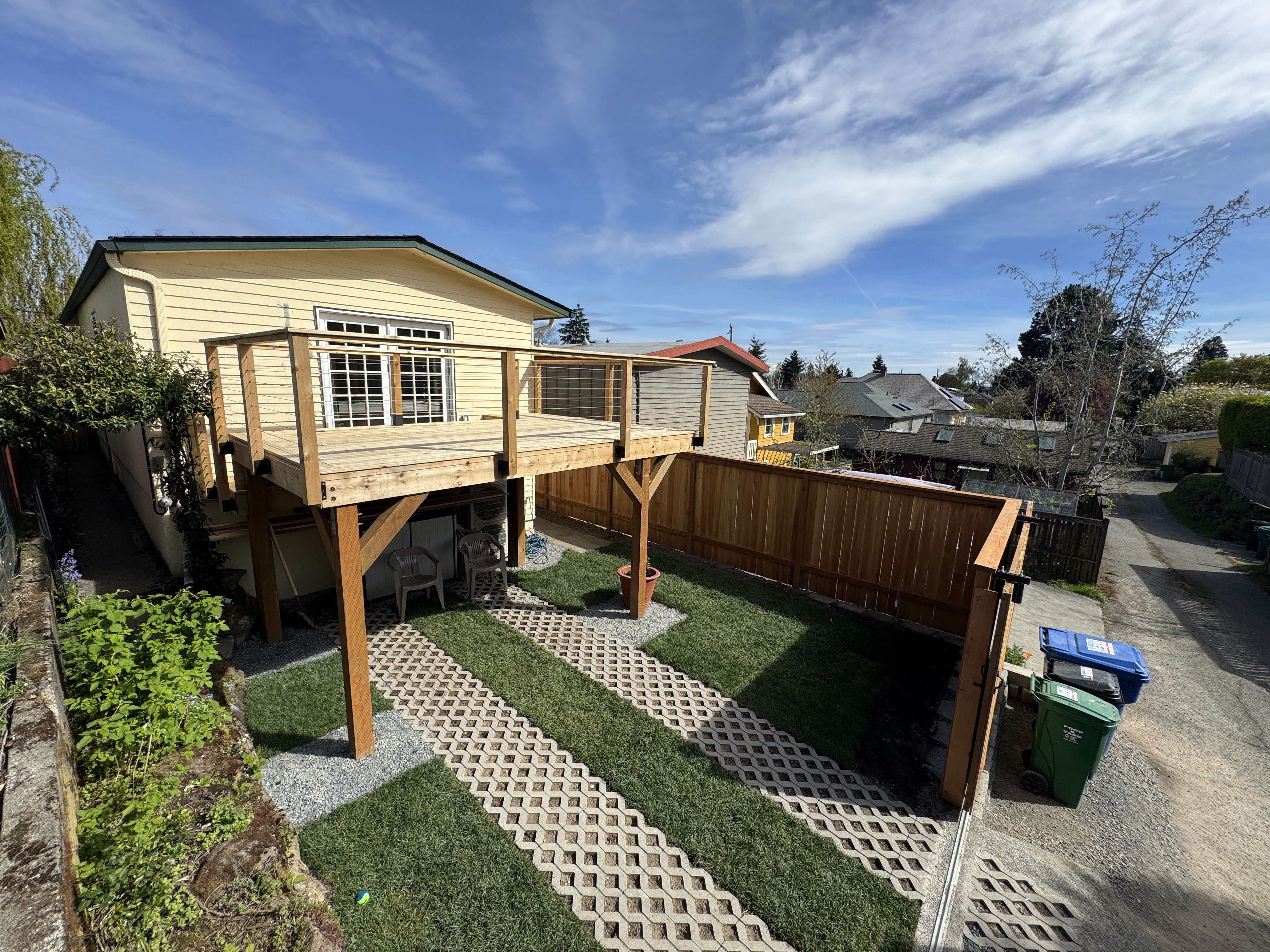 New deck after rebuild with railings, Seattle Eastside